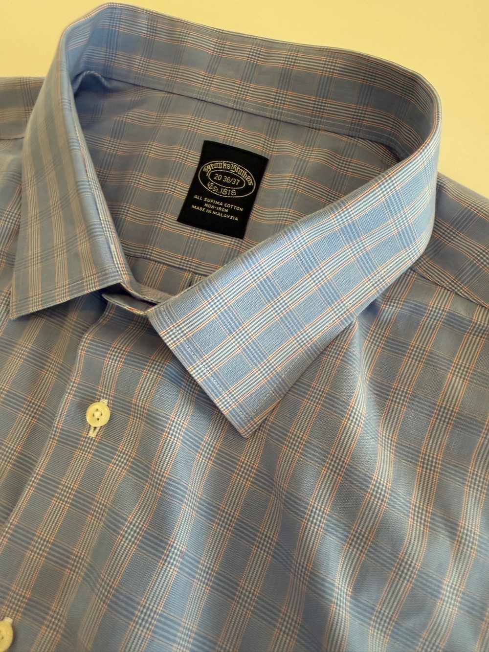 Brooks Brothers Men’s 20 36/37 Supima Cotton Non-Iron Blue Plaid Dress Shirt